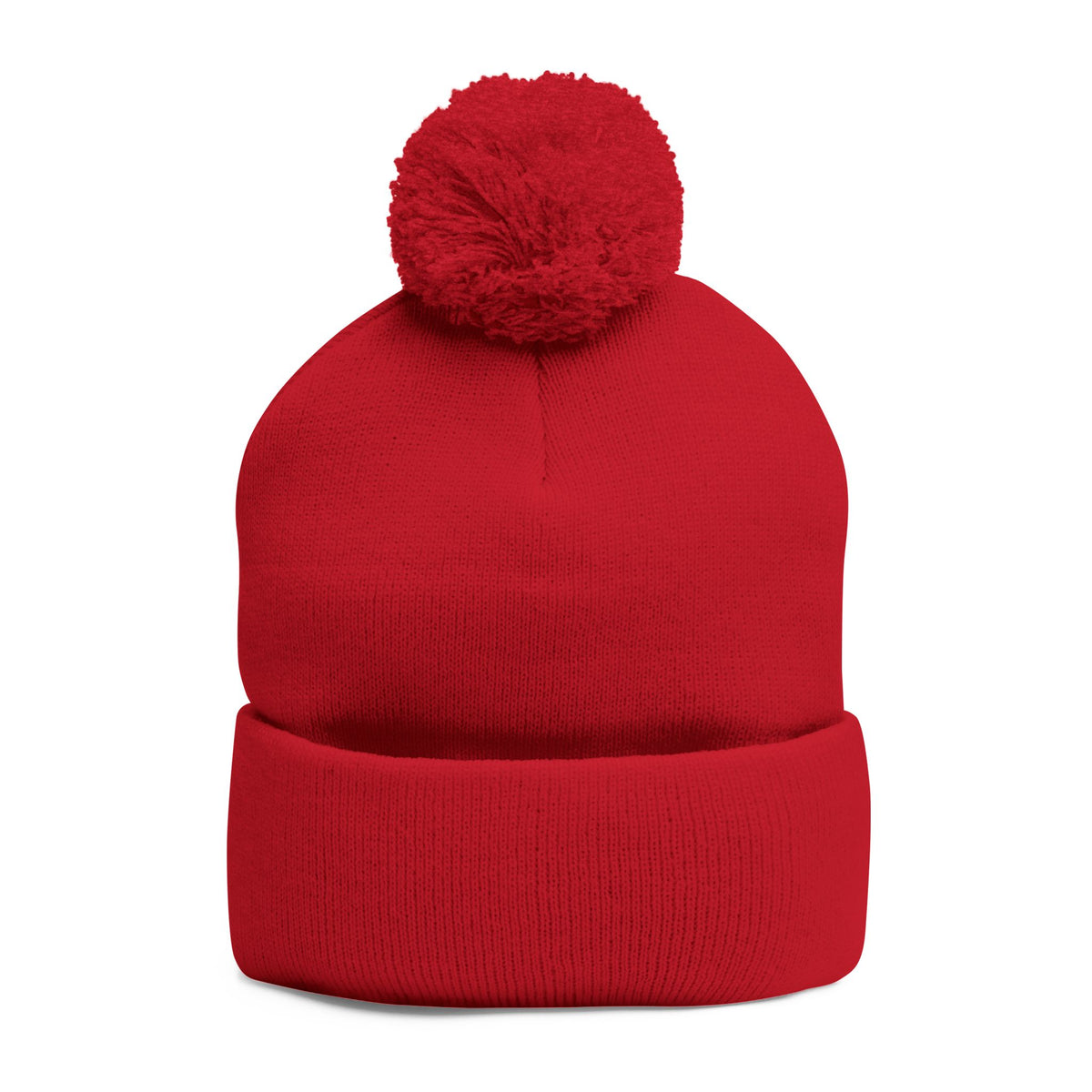 Embroidered Pom-Pom Knit Beanie — Gray Winter Hat with Subtle Wave Stitch