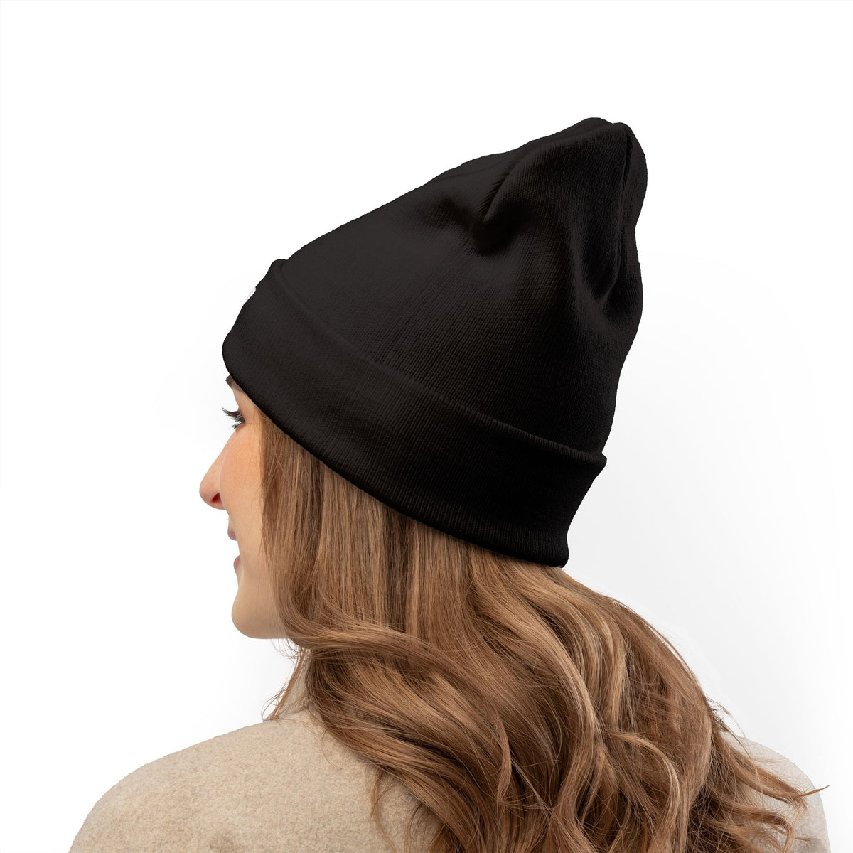 Embroidered LLV Knit Beanie – Cozy Black Cuffed Winter Hat