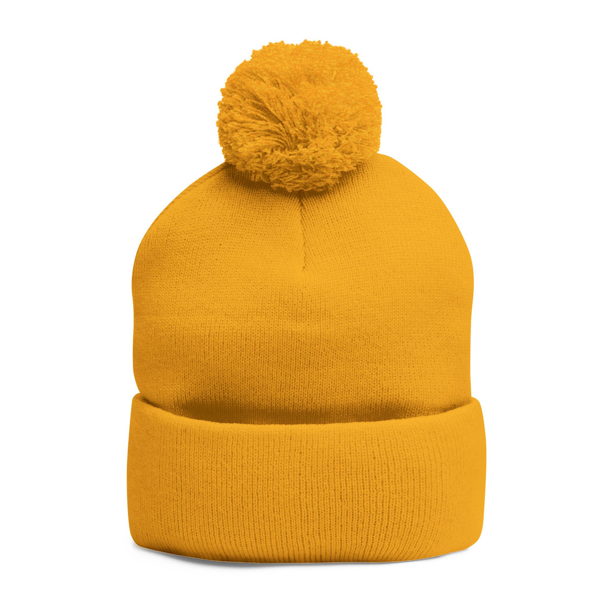 Embroidered Pom-Pom Knit Beanie — Gray Winter Hat with Subtle Wave Stitch
