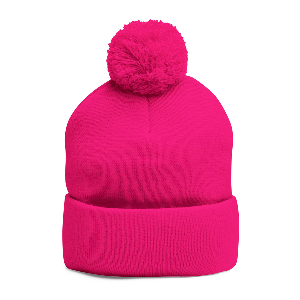 Embroidered Pom-Pom Knit Beanie — Gray Winter Hat with Subtle Wave Stitch