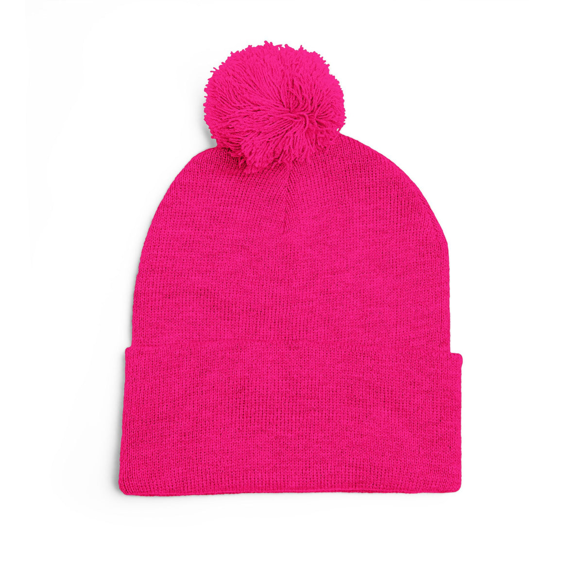 Embroidered Pom-Pom Knit Beanie — Gray Winter Hat with Subtle Wave Stitch