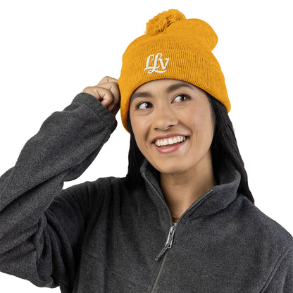 Embroidered Pom-Pom Knit Beanie —  LLV Winter Hat
