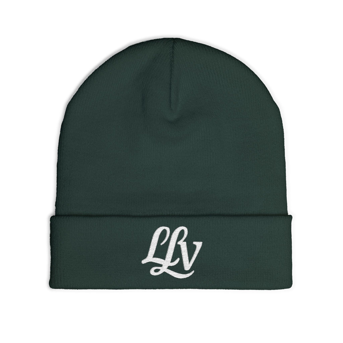 Embroidered LLV Knit Beanie – Cozy Black Cuffed Winter Hat
