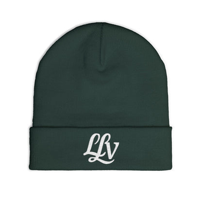 Embroidered LLV Knit Beanie – Cozy Black Cuffed Winter Hat
