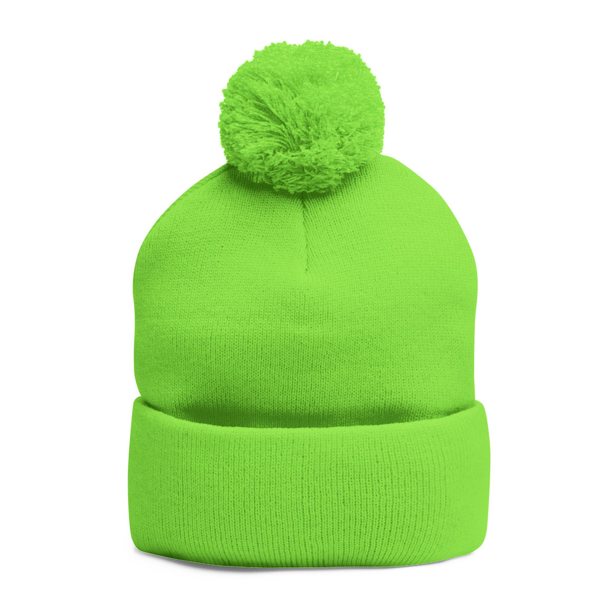 Embroidered Pom-Pom Knit Beanie — Gray Winter Hat with Subtle Wave Stitch