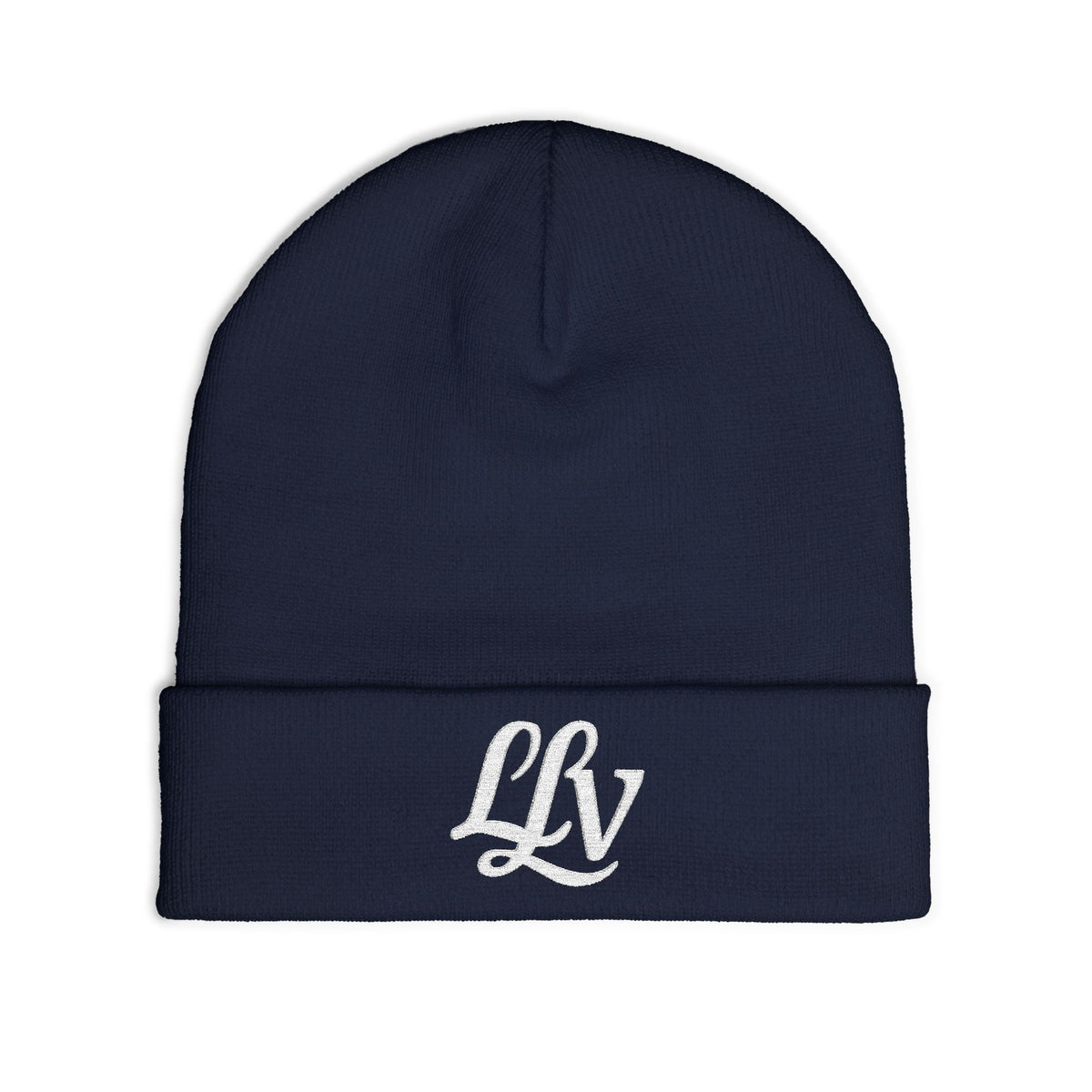 Embroidered LLV Knit Beanie – Cozy Black Cuffed Winter Hat