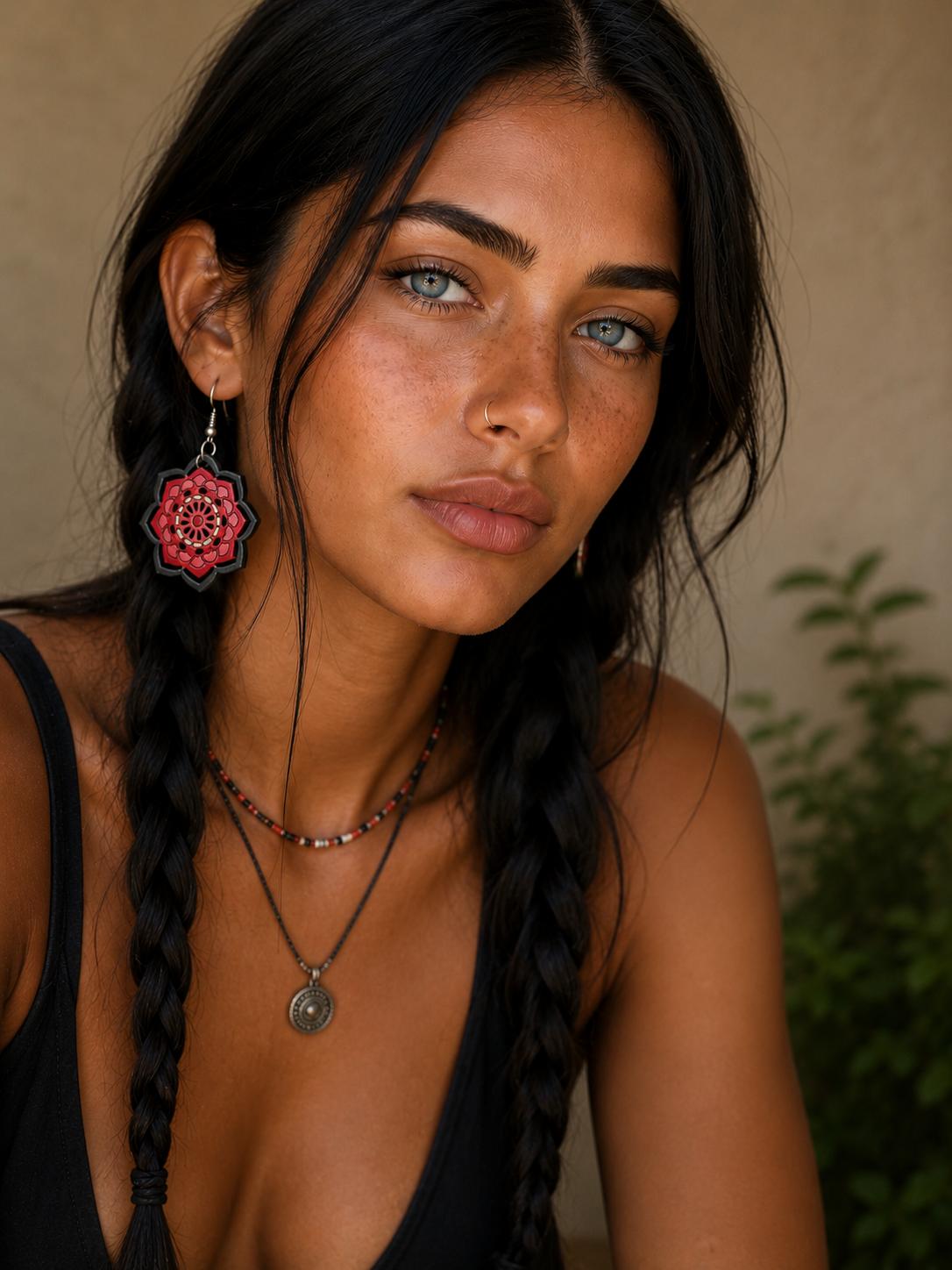 Pachamama Painted Wood Earrings