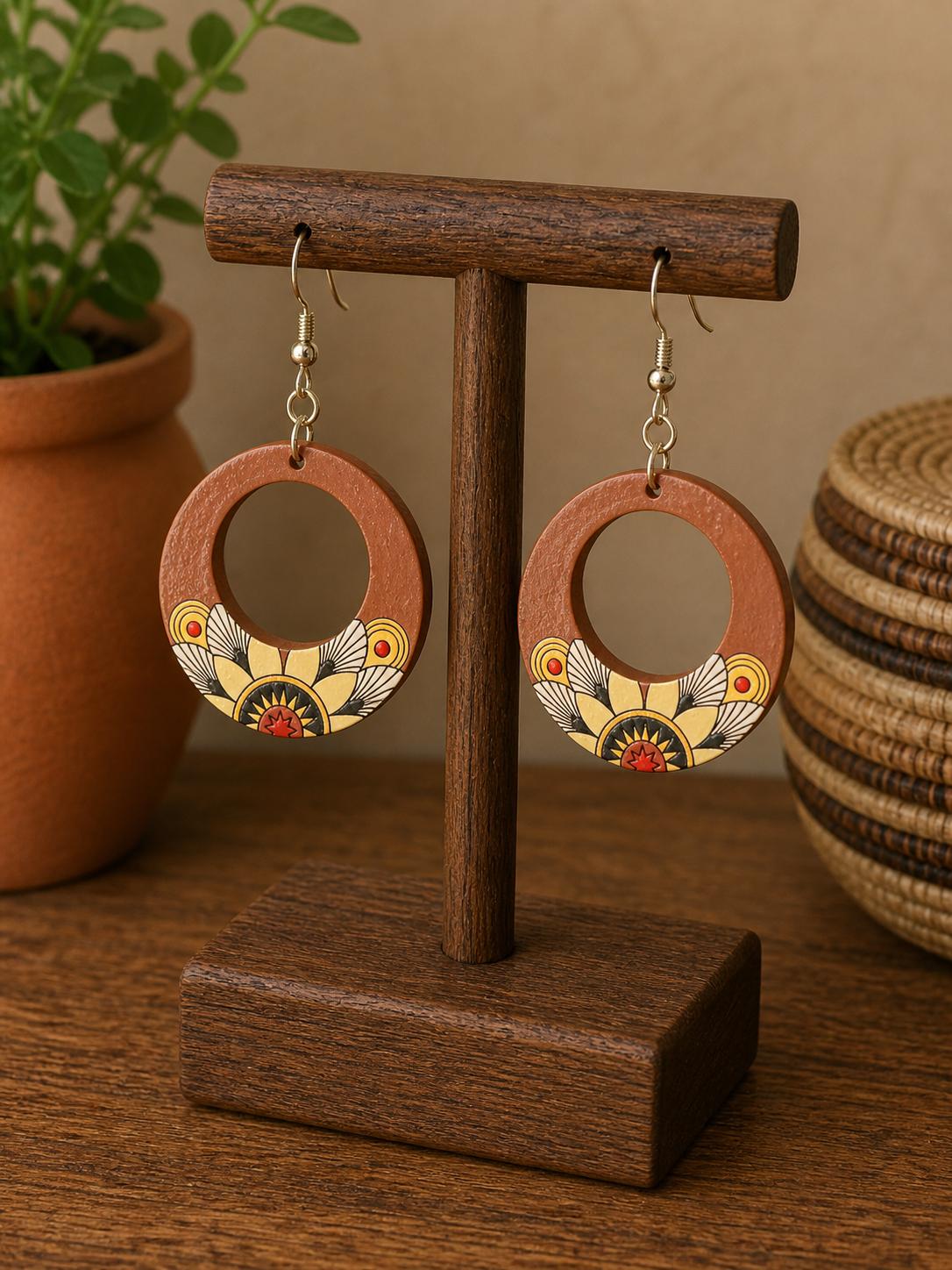 Pachamama Painted Wood Earrings