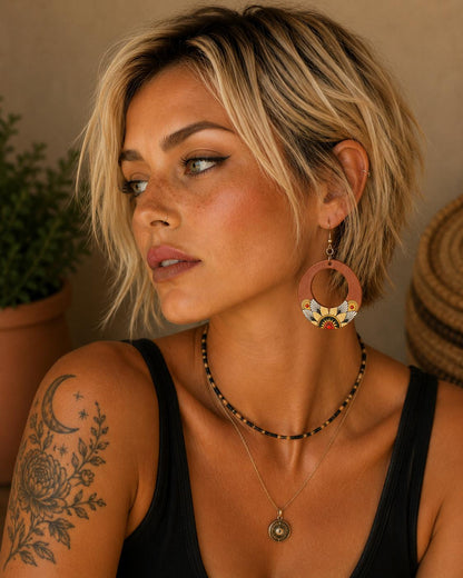 Pachamama Painted Wood Earrings