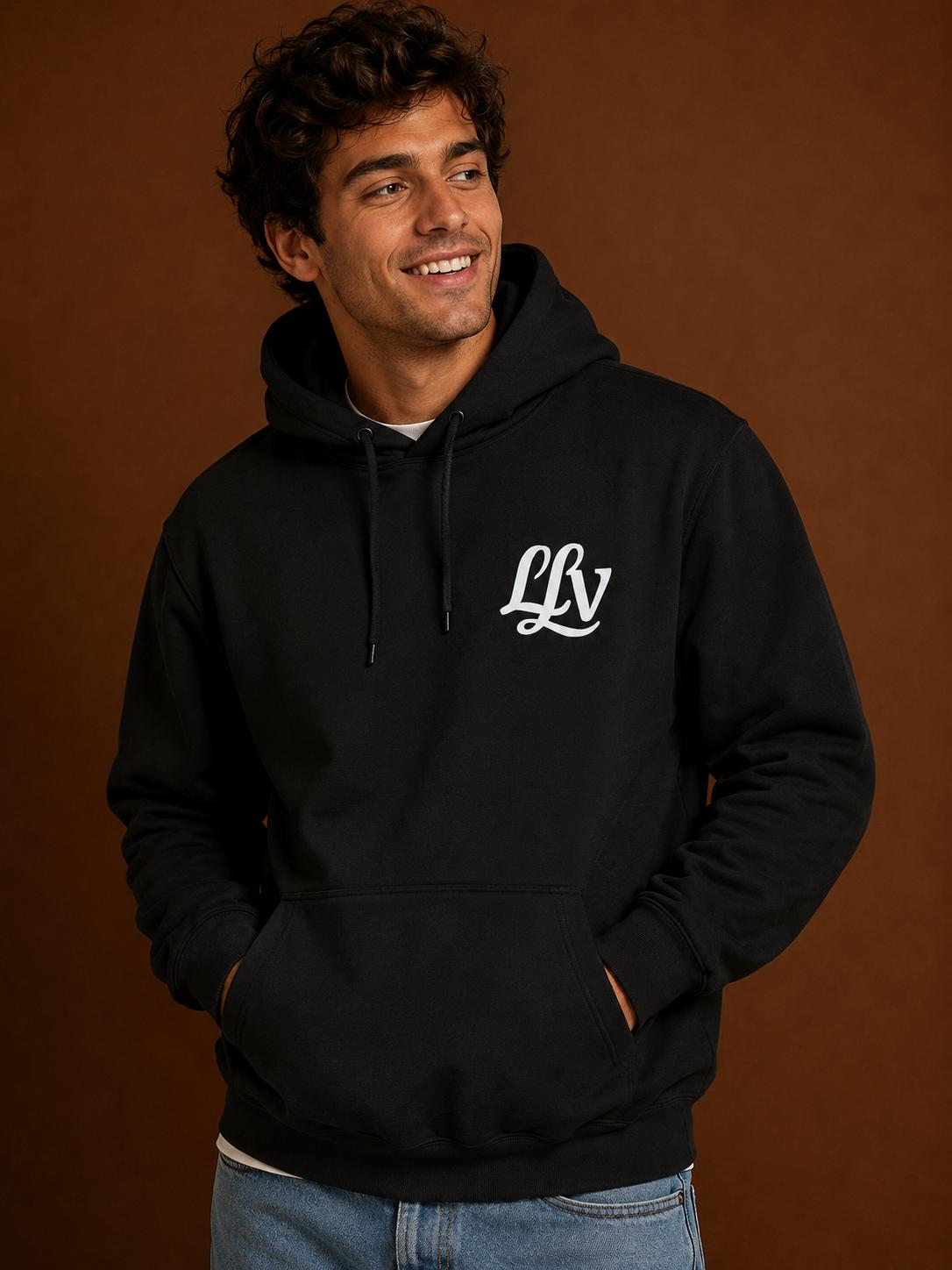 LV Script Logo Hoodie — Cozy Fleece Pullover with Chest Monogram