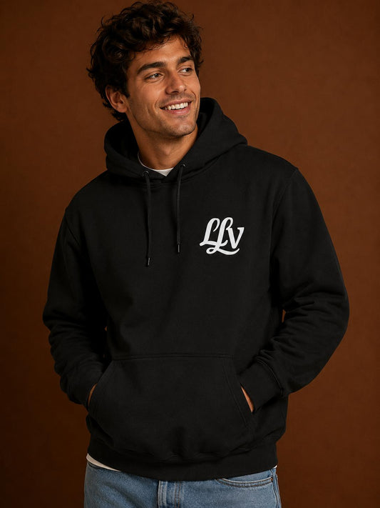 LV Script Logo Hoodie — Cozy Fleece Pullover with Chest Monogram